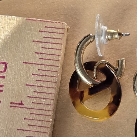 RARE Lauren Ralph Lauren Small Hoop Dangle Drop Tortoise Pierced Earrings - Picture 7 of 7